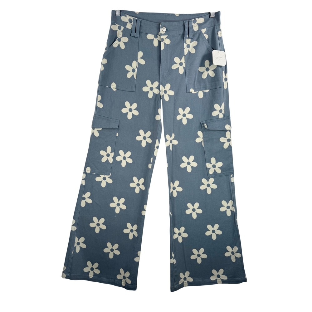 Altard State Wide Leg Cargo floral jeans Blue Daisy Print 90s boho retro Size L
